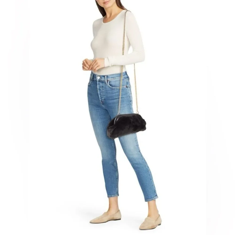 Jill & Ally Women’s Black Faux Fur Convertible Clutch Crossbody Bag One Size